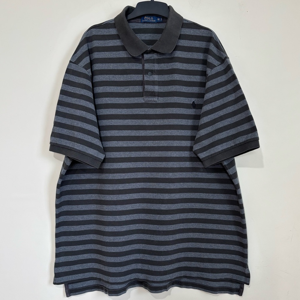 Polo Ralph Lauren Men's 2XL Tall Brown Gray Striped Short Sleeve Polo Shirt